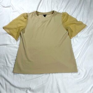 Ann Taylor Shimmer Beige Mesh Puff Sleeve Top – Size Small